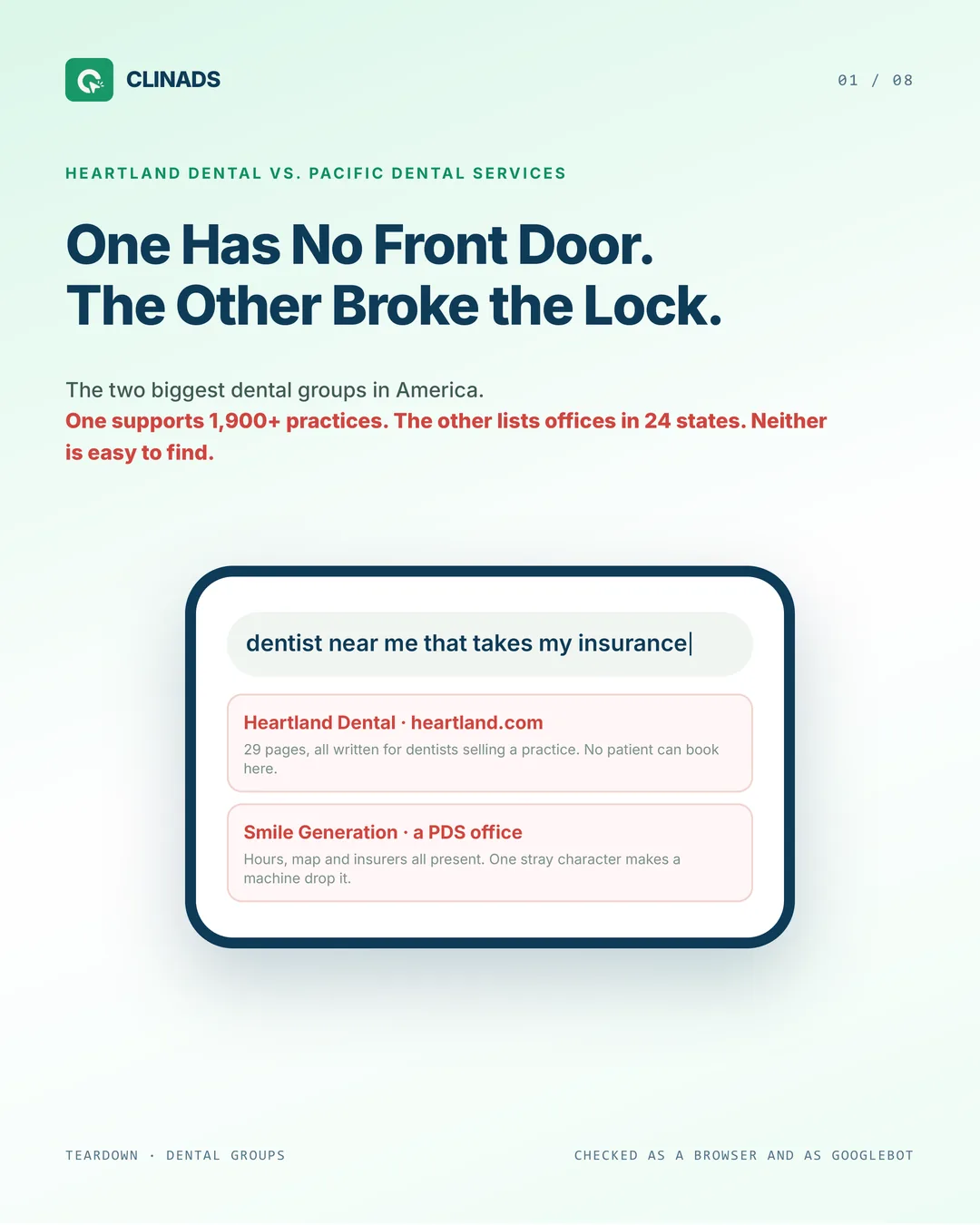 Heartland vs Pacific Dental: one has no front door, the other broke the lock