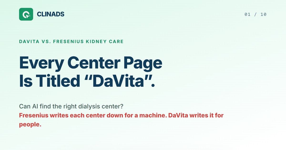 DaVita vs Fresenius Kidney Care: every center page is titled DaVita