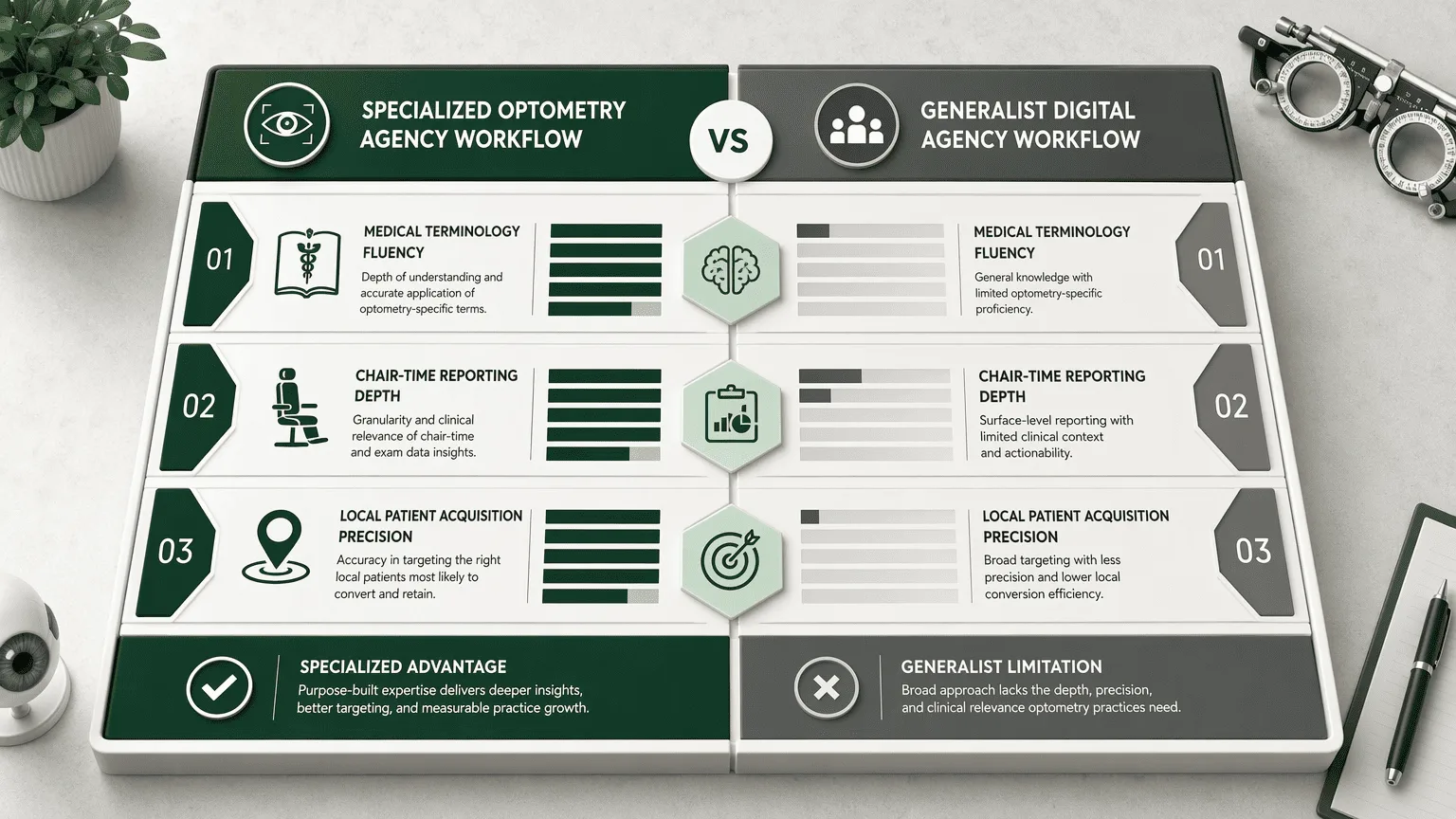 Illustration for Comparison Table: Specialized Agencies for Independent Optometrists vs. Generalist Agencies