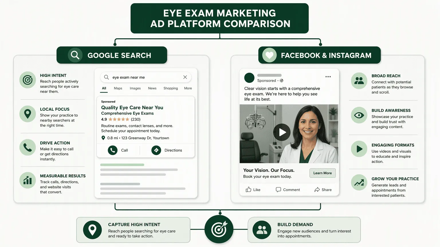 Illustration for Ad Formats That Work: What Performs on Google vs. Facebook for Eye Exams